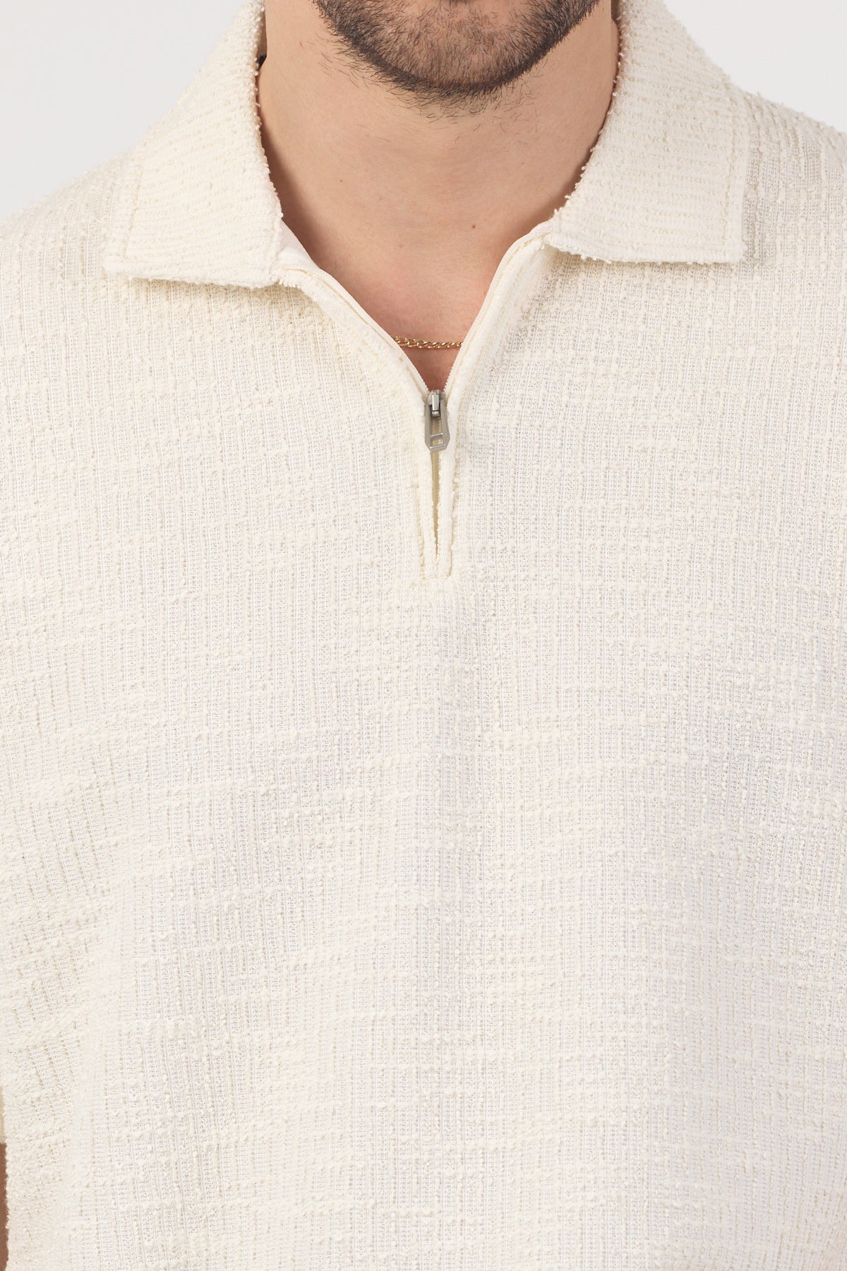 Erkek Teknik Kumaş Polo Yaka Tshirt Ekru