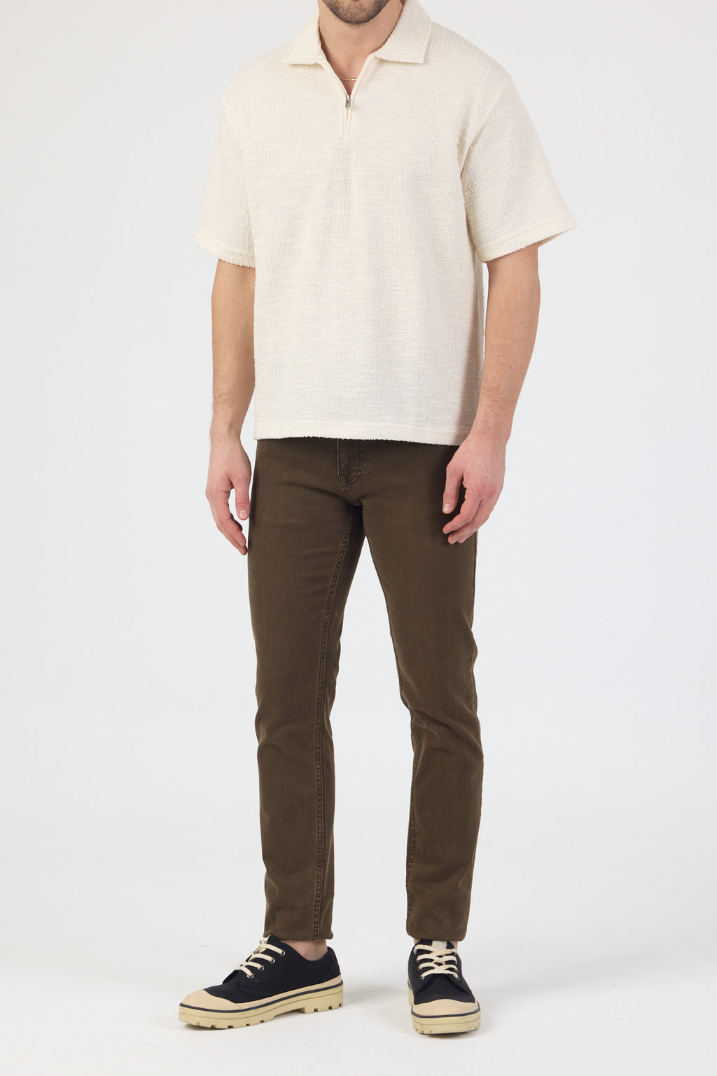 Erkek Teknik Kumaş Polo Yaka Tshirt Ekru