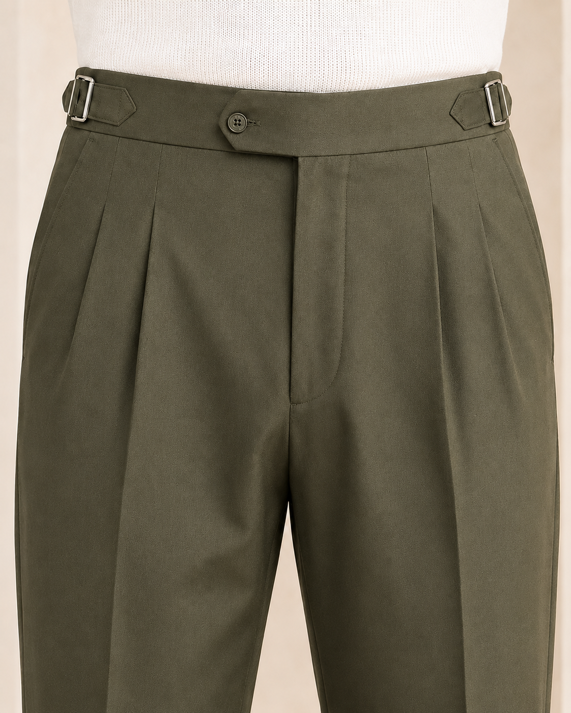 Erkek Viskon Karışımlı Yan Tokalı Pileli Baggy Pantolon Haki 0171DNGR
