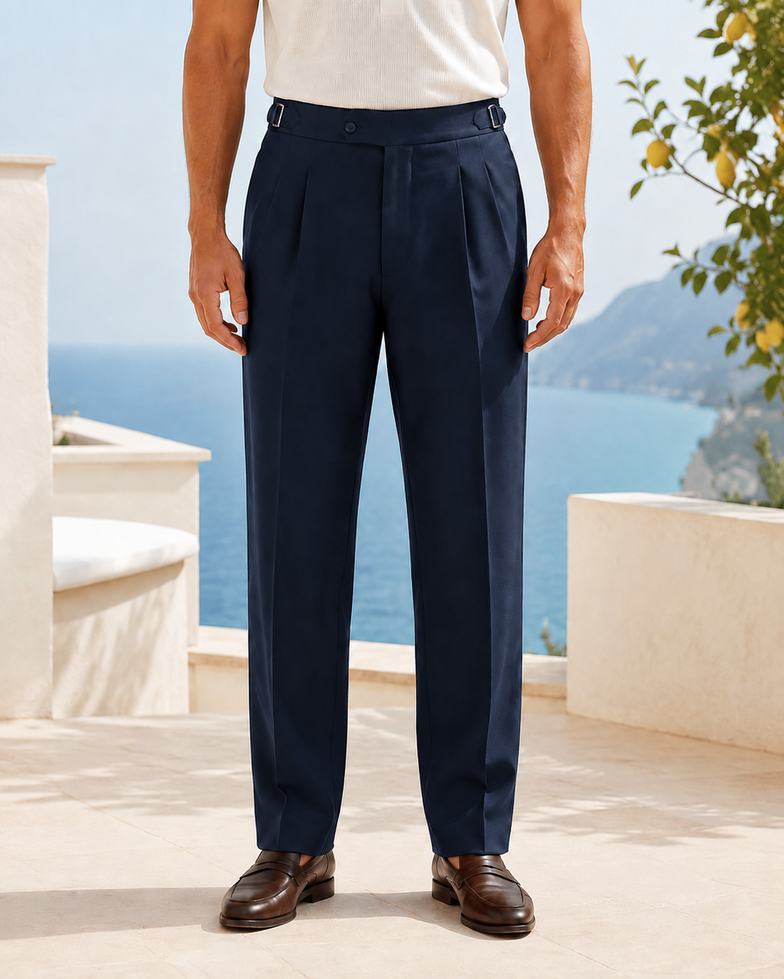 Erkek Viskon Karışımlı Yan Tokalı Pileli Baggy Pantolon Lacivert 0171DNGR