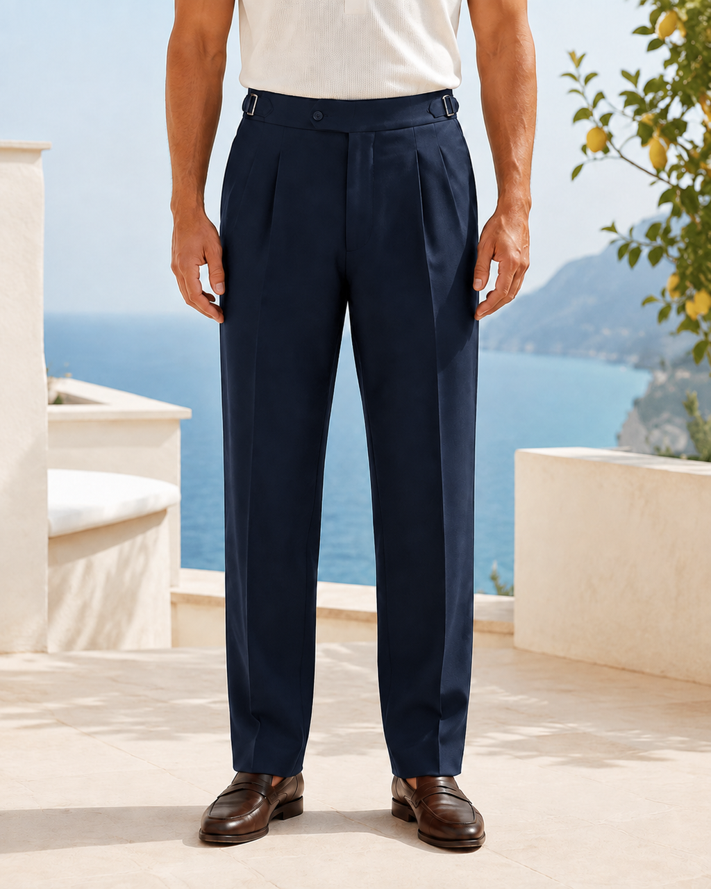 Erkek Viskon Karışımlı Yan Tokalı Pileli Baggy Pantolon Lacivert 0171DNGR