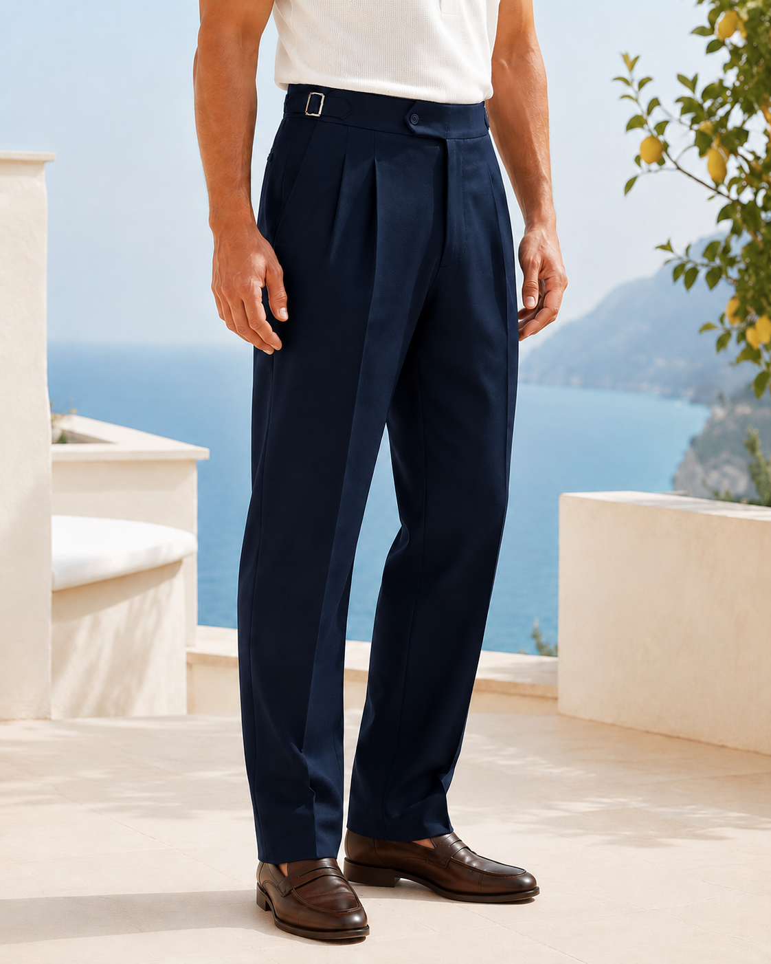 Erkek Viskon Karışımlı Yan Tokalı Pileli Baggy Pantolon Lacivert 0171DNGR