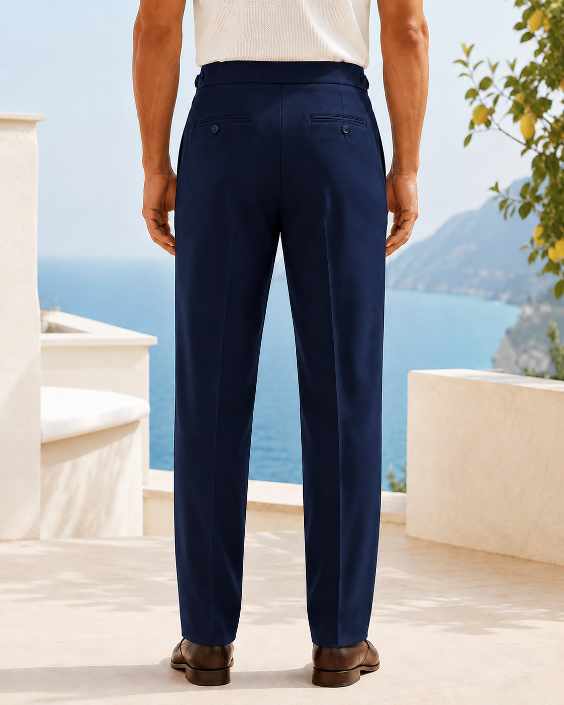 Erkek Viskon Karışımlı Yan Tokalı Pileli Baggy Pantolon Lacivert 0171DNGR
