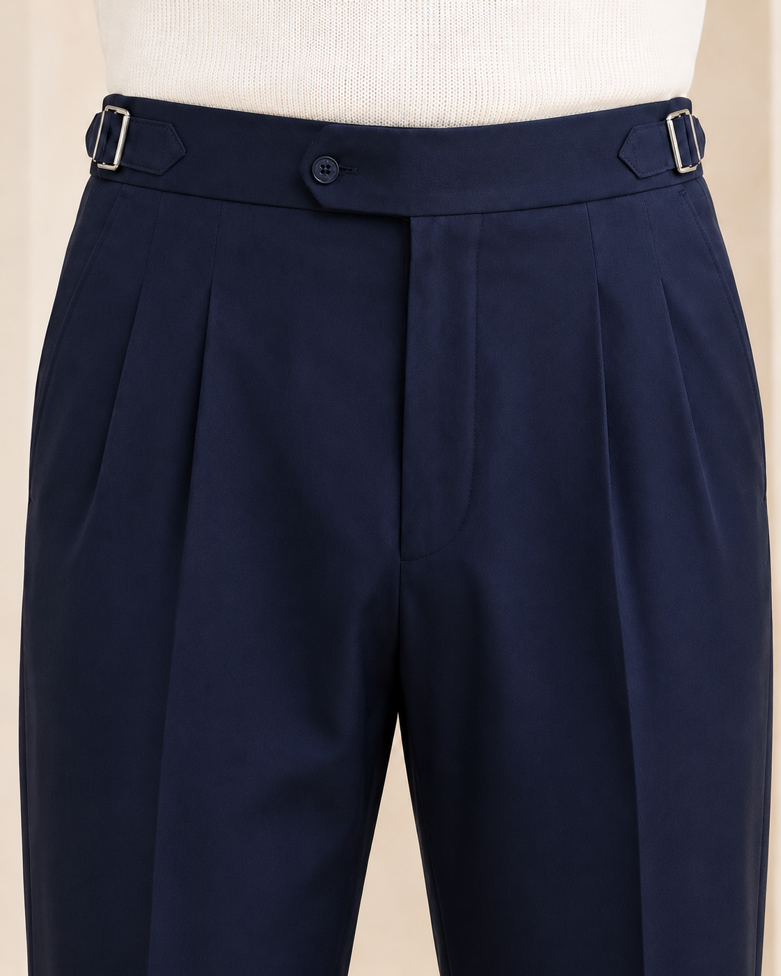 Erkek Viskon Karışımlı Yan Tokalı Pileli Baggy Pantolon Lacivert 0171DNGR