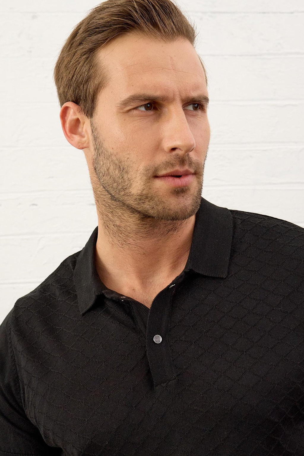Erkek Yumuşak Dokulu Slim-Fit Polo Yaka İnce Triko T-shirt Siyah 5008DNGR