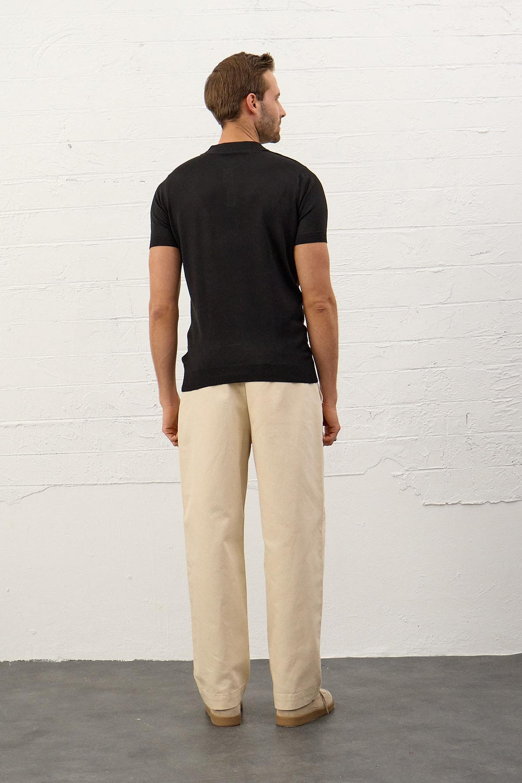Erkek Yumuşak Dokulu Slim-Fit Polo Yaka İnce Triko T-shirt Siyah 5008DNGR