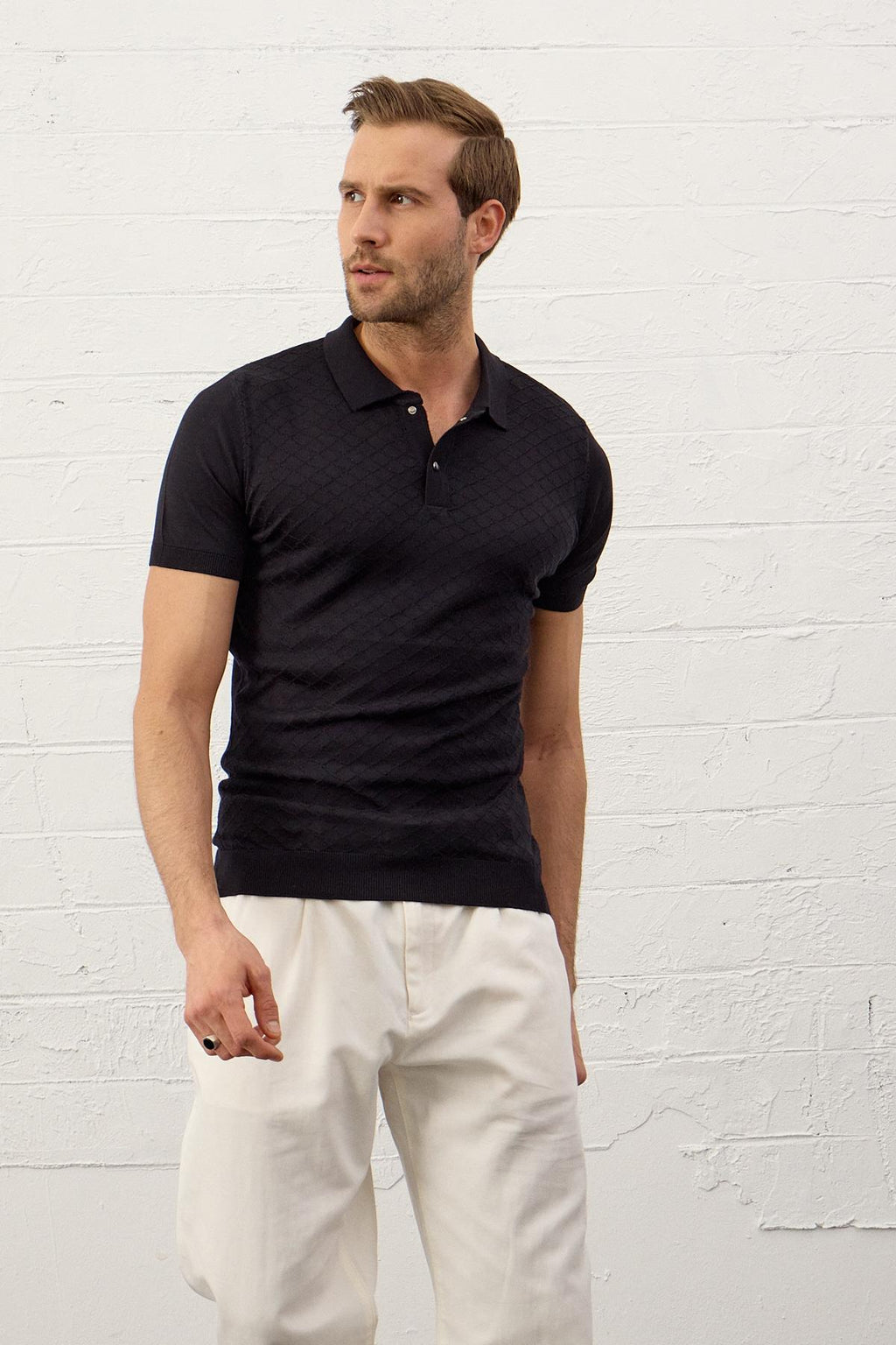 Erkek Yumuşak Dokulu Slim-Fit Polo Yaka İnce Triko T-shirtKoyu Lacivert 5008DNGR
