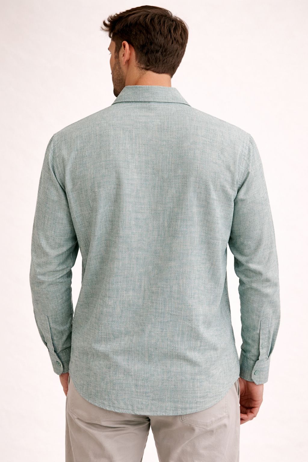 Premium Flamlı Pamuklu Keten Görünümlü Erkek Gömlek Petrol Yeşili