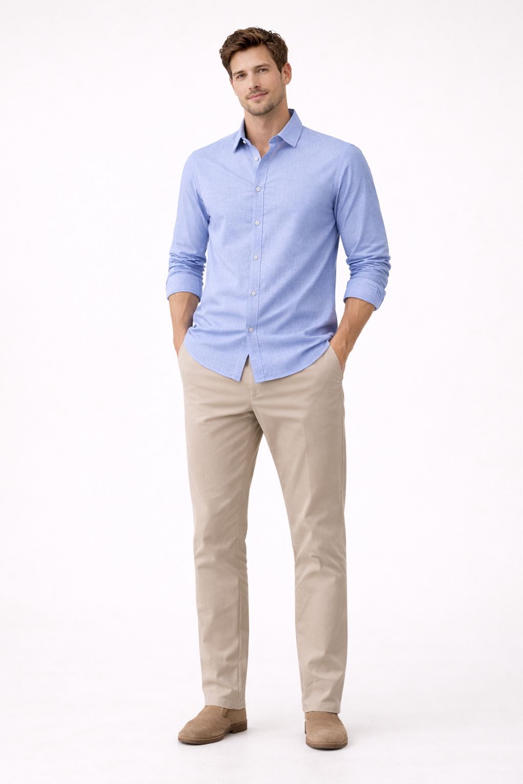 Premium Flamlı Pamuklu Keten Görünümlü Erkek Gömlek Mavi