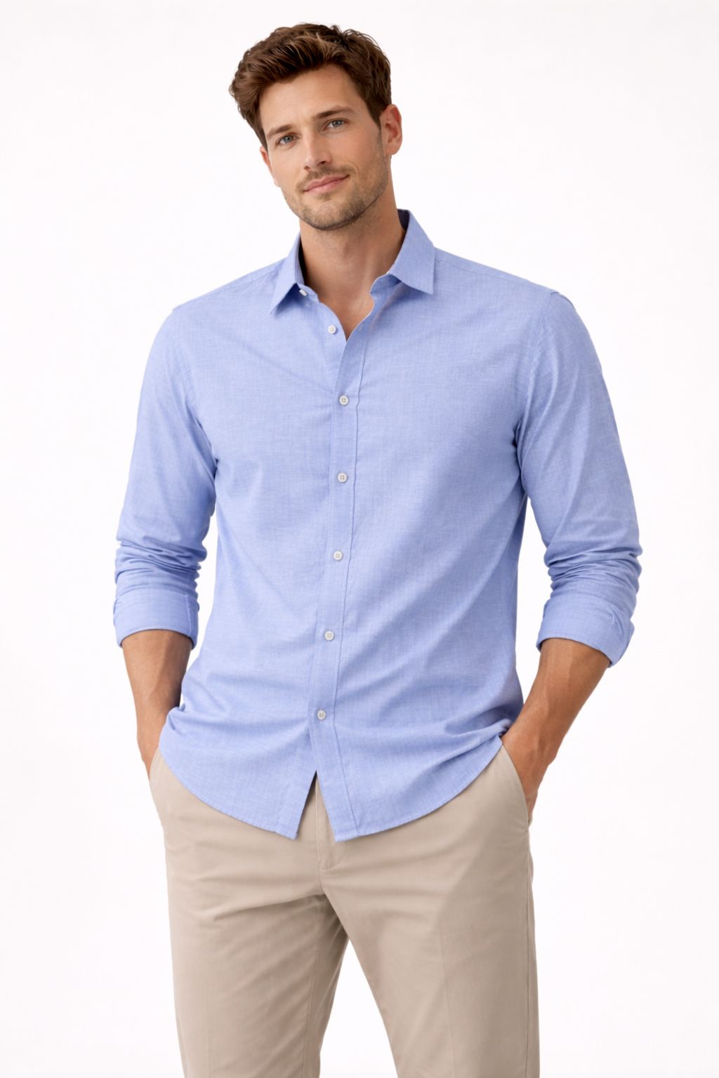 Premium Flamlı Pamuklu Keten Görünümlü Erkek Gömlek Mavi
