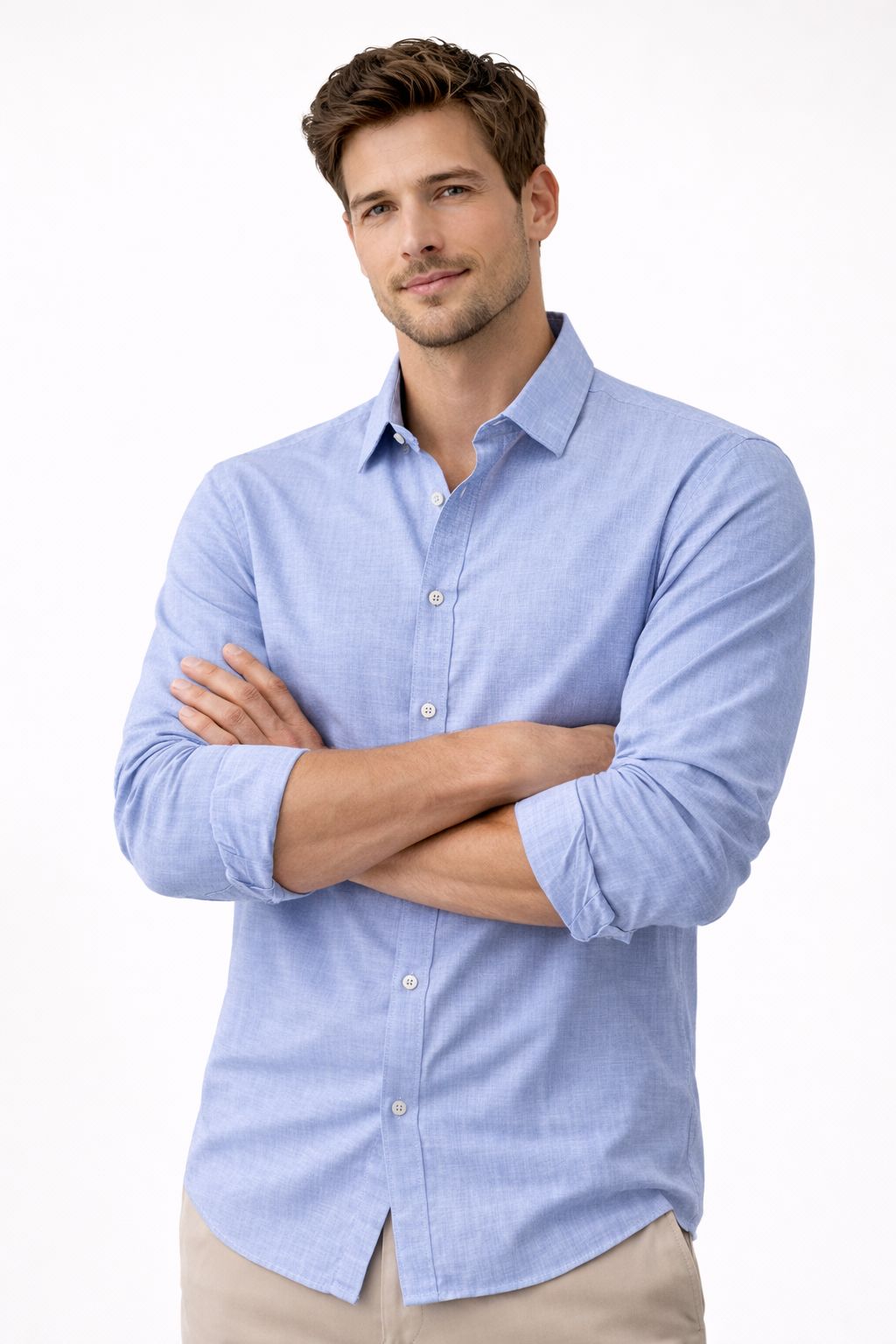 Premium Flamlı Pamuklu Keten Görünümlü Erkek Gömlek Mavi