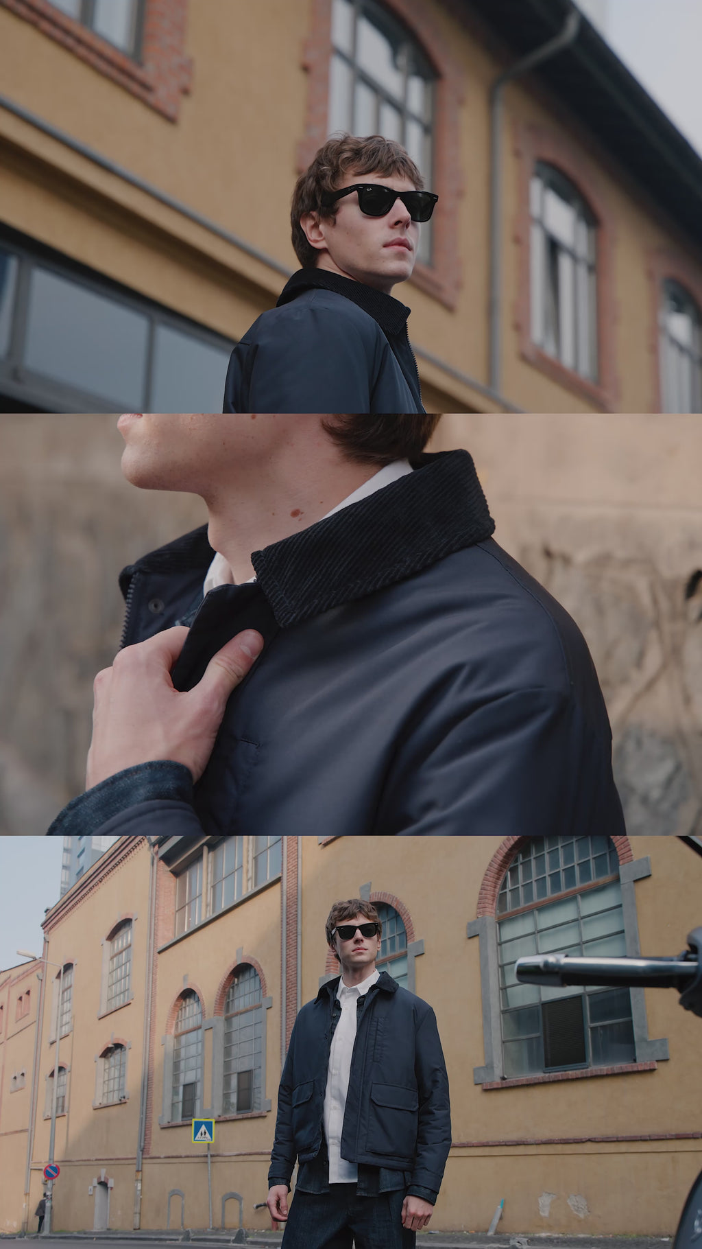 Erkek Kontrast Yakalı Mont Ceket Siyah 4013DNGR